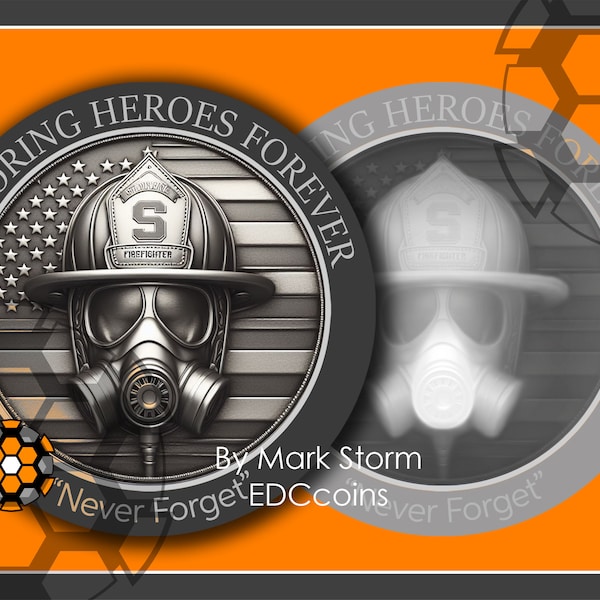 Honoring Heroes Forever coin design Fire Fighters | Heightmap for Lightburn coin | | 3d laser engraving | Digital Downloadable PNG files