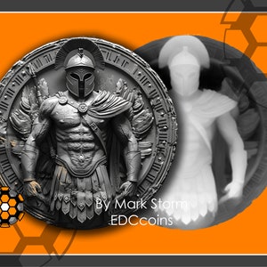 Gladiatorhoogtekaart voor 3D-lasergravure | Oude munt van een woeste soldaat met helm | Hoge kwaliteit png-afbeelding voor Lightburn