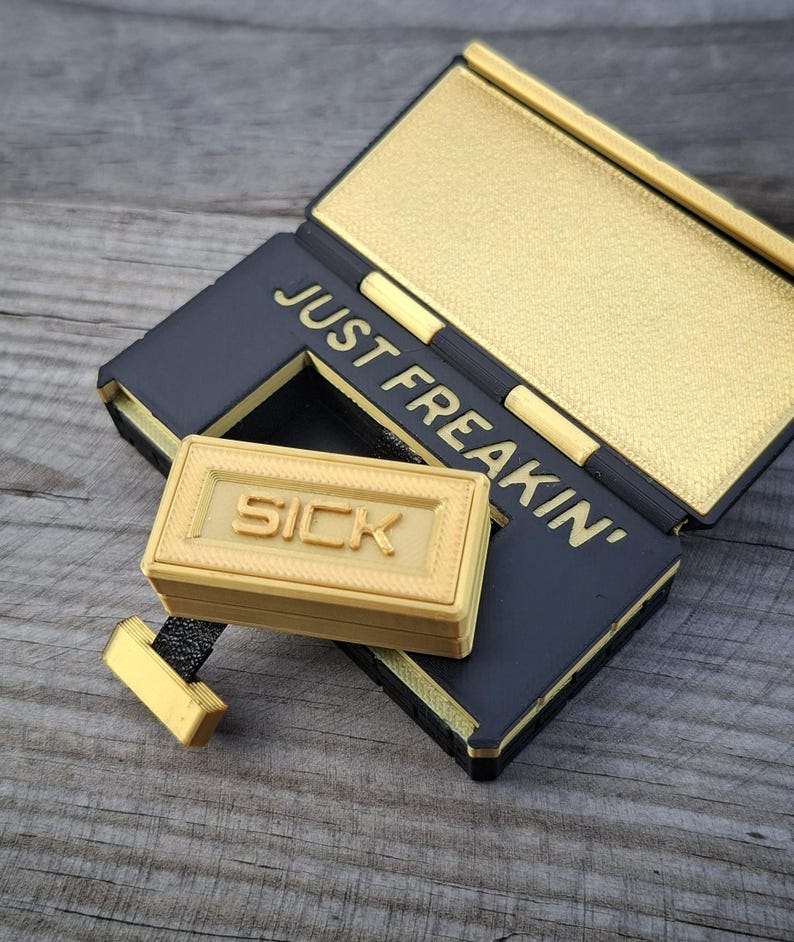 sick brick fidget slider gold black box 3d printed pocket art toy. realistic brick edc carry gadget. Just freaking quote