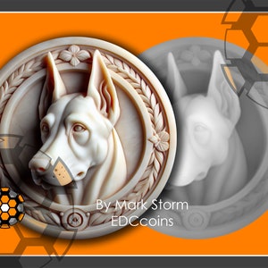 Dobermann Portrait Datei für Digitale 3D Lasergravur | Starker Hund Münze mit Höhenkarte | | Hochwertige DIY Bilder für Lightburn