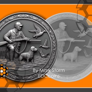 Jagdenten Design für 3D Lasergravur | Herunterladbare Höhenkarte für Jägermünze | Retriever Hund & Lockvogel | Lightburn und EZ CAD Dateien