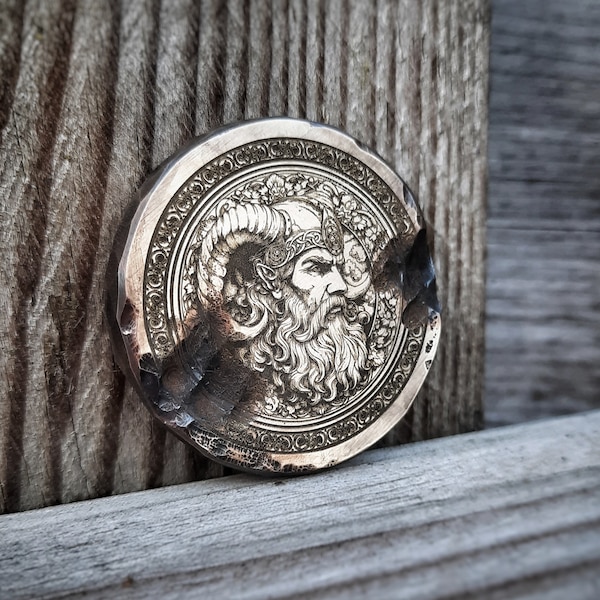 Brass Viking amulet / token | Ancient Nordic artifact | Unique pocket art piece | Everyday carry with original Scandinavian warrior shield