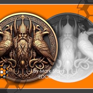 Gravure laser 3D avec carte de la hauteur Corbeau d'Odin | Mythologie nordique Huginn et Munnin Midgard| Image de haute qualité pour Lightburn