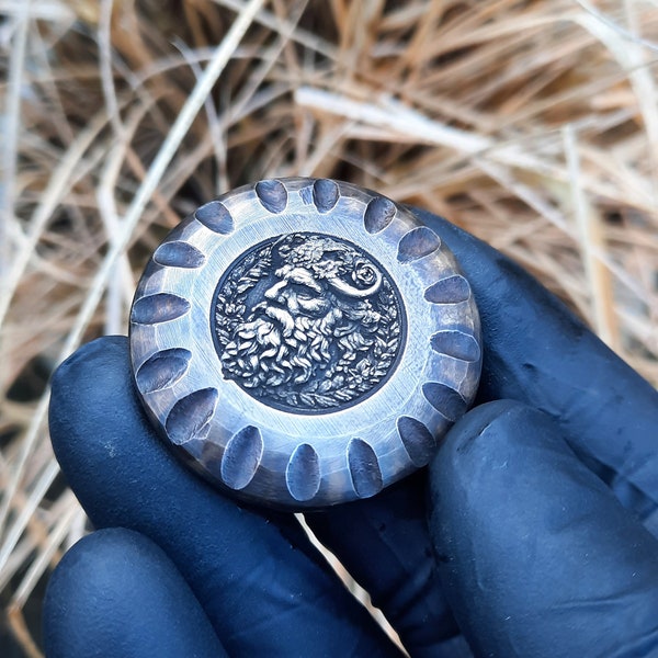 Viking brass token | Ancient Nordic artifact | Unique pocket art piece | Everyday carry with Scandinavian warrior and rough textured back