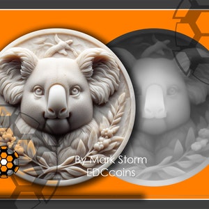 Lightburn Koala Portrait für 3d Lasergravur mit Höhenkarte | Digitale Australische Tier Münze | Hochwertige DIY Bilder für Lightburn