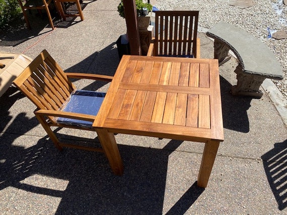 New Teak Patio Set Table And 2 Armchairs Can Be Used Indoors - Used Wood Patio Chairs