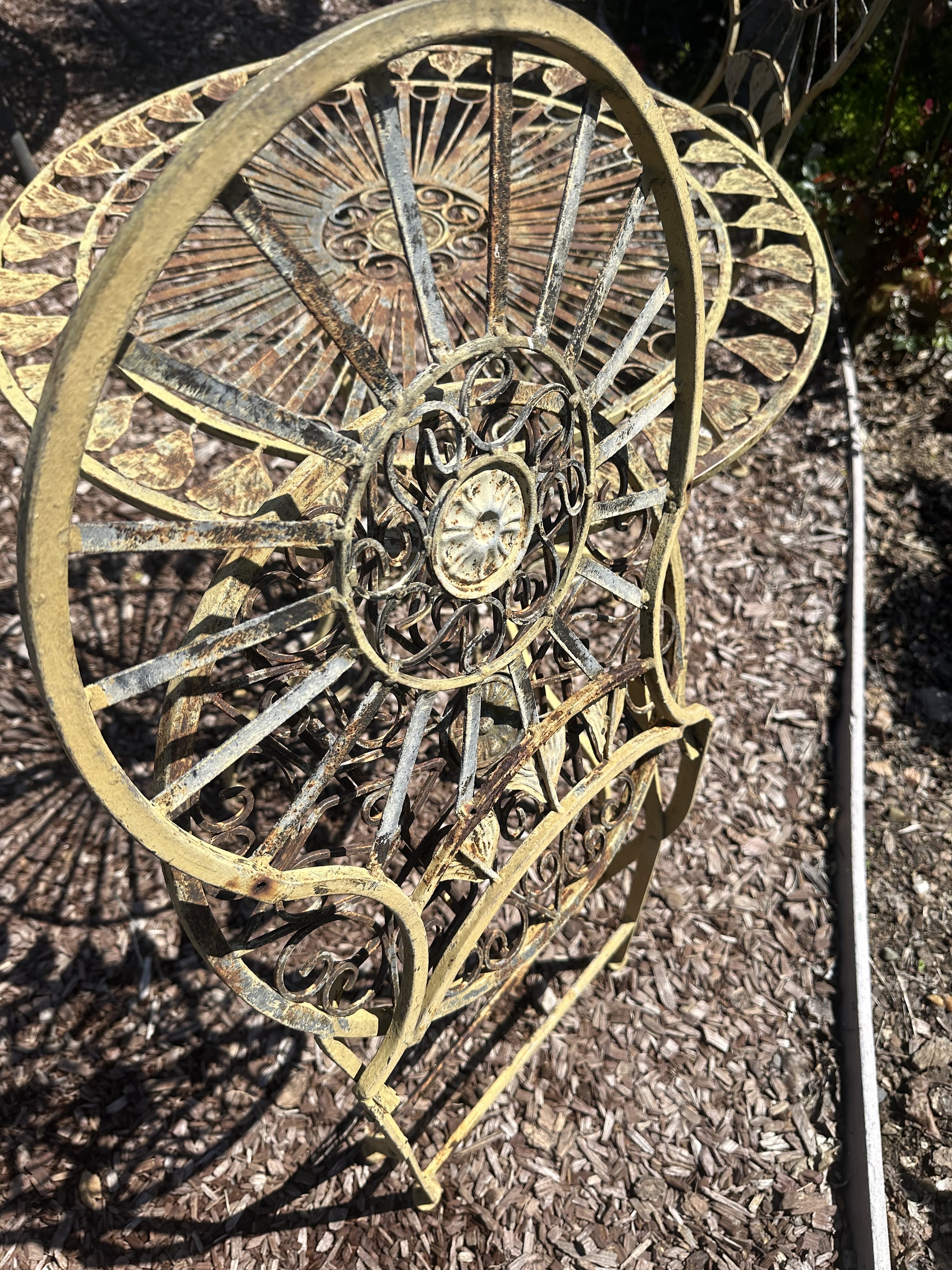 Vintage Bistro Set, Great Focal Point Set, 29” D Table and 2 Vintage Bistro Set, Great Focal Point Set, 29” D Table and 2