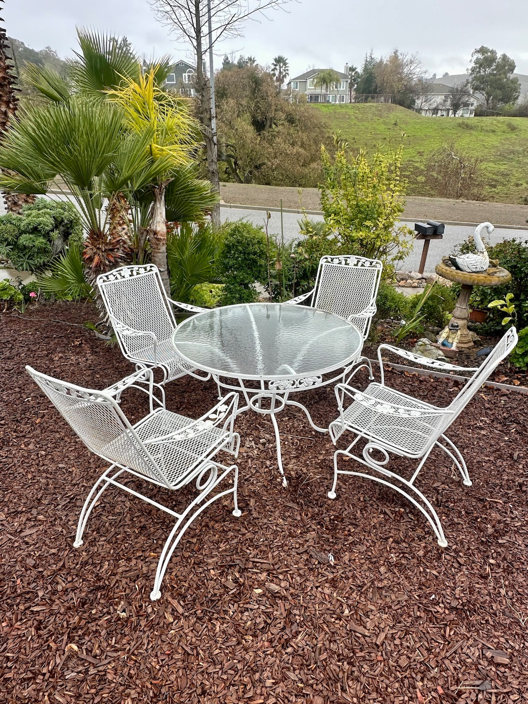 Vintage Patio Set by Woodard, Flower and Leaf Pattern, Mid Century