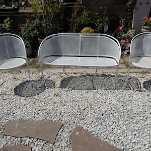Mid Century Conversation set, Made of Wrought Iron, Settee and 2 Barrel Back armchairs, very rare pieces, One Of a Kind, Made in USA
