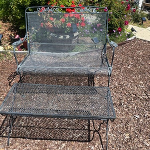 Vintage Meadowcraft Dogwood wrought iron love seat and rectangular coffee table, MCM, circa 1960’s,made in USA