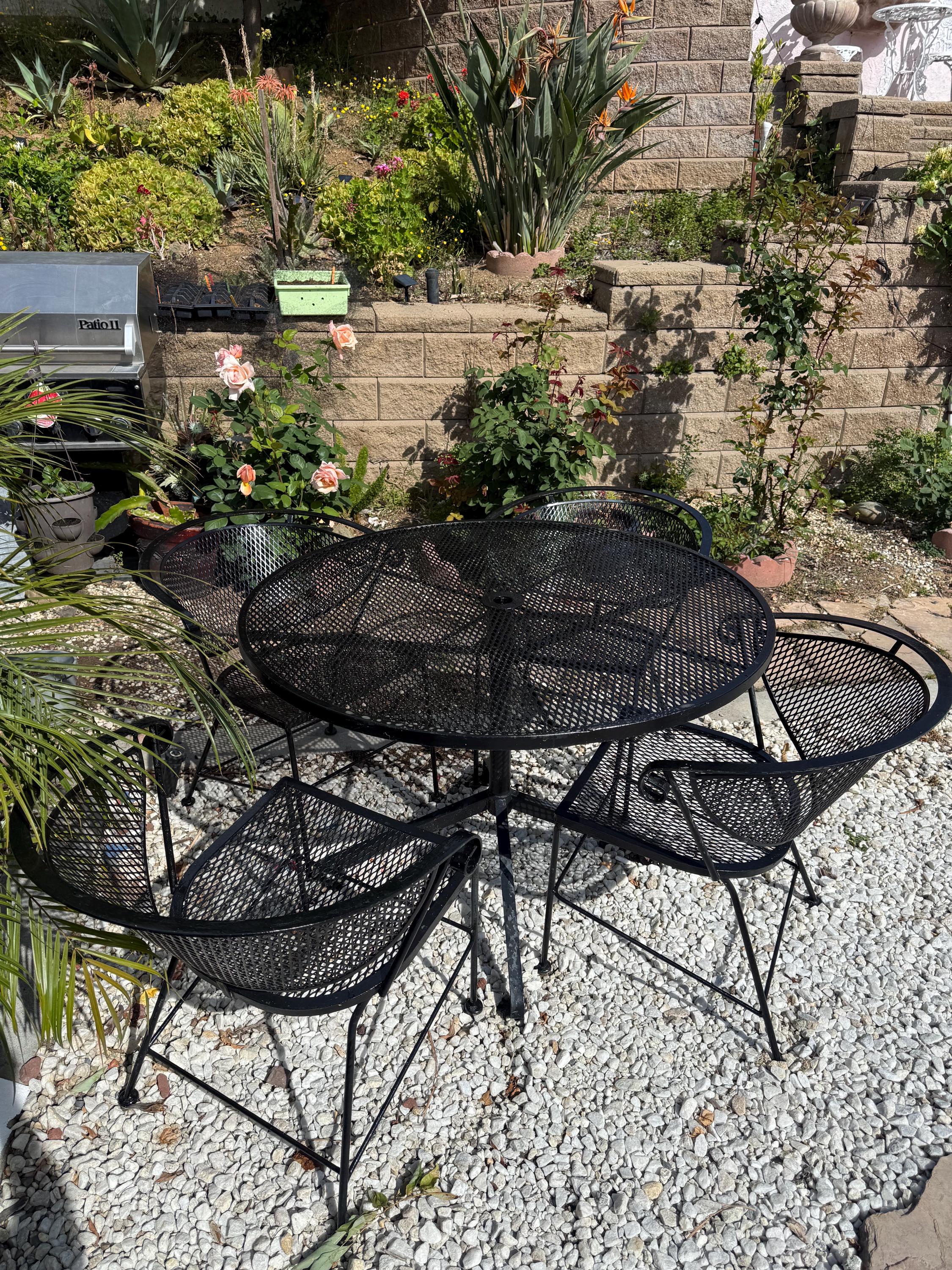 48 inch black iron patio table with umbrella hole Woodard Wrought Iron Patio Table For Woodard 48-Inch Wrought Iron Mesh  Round Dining Table With