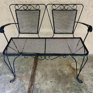 Vintage Woodard Love Seat, Salterini Collection, black faded original Color, circa 1950’s, Wrought Iron Patio furniture, settee