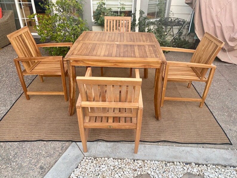 New Teak Patio Set Square Table 42 5 Plus 4 Armchairs Etsy