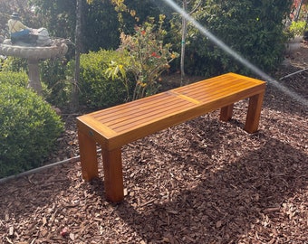 New teak backless bench 5 feet long Farm style legs Grade A teak Machine made legs are made of solid wood pieces made in Indonesia