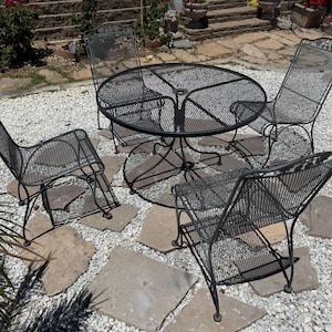 Woodard Vintage Patio Set,Circa 1960’s, Wrought Iron, Salterini Collection, Daisy pattern, rare to find these side chairs, MCM,  Made in USA