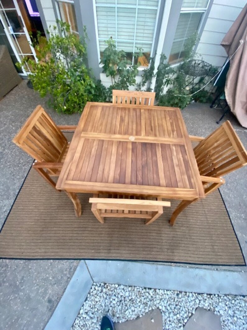 teak bistro set on New Teak Patio Set Square Table 42 5 Plus 4 Armchairs Etsy