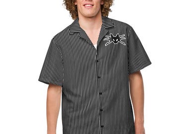 Black White Pinstripe Costume 2XS - 6XL Plus Size Jack Skellington Cosplay button up Short Sleeve Shirt Halloween Cartoon Movie Character