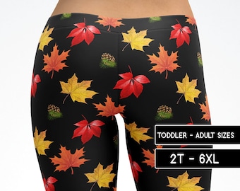 Fall Leaves Leggings Autumn Capris Yoga Pants Shorts, Kids Adult Plus Size Mommy and Me Matching Dance Pants Cosplay Costume 5076