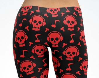 Niños Adultos Leggings Skull auriculares amantes de la música Capris Yoga Pants Halloween Mommy and Me Children Matching dance pants active wear 5132