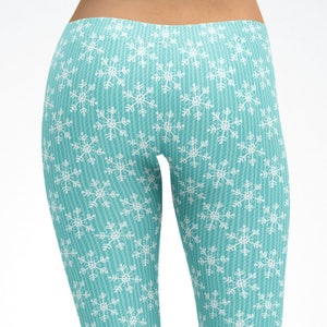 Christmas Leggings Adult Kids Blue with Snowflakes, Mommy and Me matching Yoga Pants Capris Children Kids Teen dance pants, active wear 5103