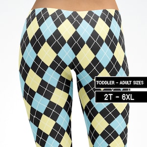 Argyle Checkered Leggings | Pocket Leggings Capris Yoga Pants Shorts | Kids Adult Plus Size Mommy and Me Dance Pants Cosplay Costume 5014