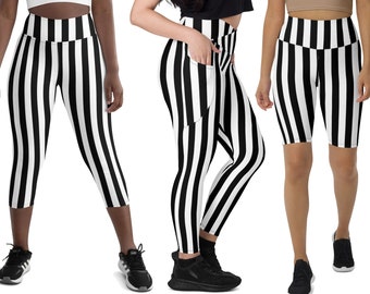 Black and White Striped Leggings Goth Witch Pirate Cosplay Running Halloween Dance Costume Plus Size Bike Shorts Yoga Capris Kids Toddler