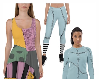 Nightmare Sally Costume Halloween Christmas Cosplay Zombie Ragdoll Dance Running Plus Size High Waist Leggings Shorts Long Sleeve Shirt