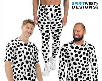 Dalmatian Costume Men's Black White Spots Puppy Dog Halloween Cosplay Burner Costume Rashguard Shorts Meggings Leggings Tank Top Shirt