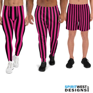 Pink and Black Striped Leggings Joggers Shorts Men's Pants Meggings Cosplay Running Workout Jogging Sweat pants Activewear Costume Dad Gift