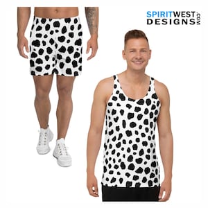 Dalmatian Costume | Men&#39;s Spots Puppy Dog Halloween Cosplay Burner Costume |  MMA Rashguard Running Shorts Leggings Meggings Tank Top Shirt