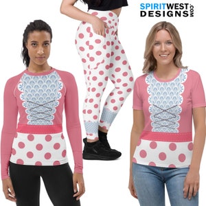 Bo Peep Costume | Pink Polka dot Cosplay Costume Running Dance | Plus Size Costume | Shorts Leggings Capris Crop Tank Top T-Shirt