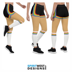 Rainbow Booty Shorts 70's Costume Leggings | Seventies Halloween Cosplay Costume | Plus Size Costume | Activewear Running Dance Short Shorts