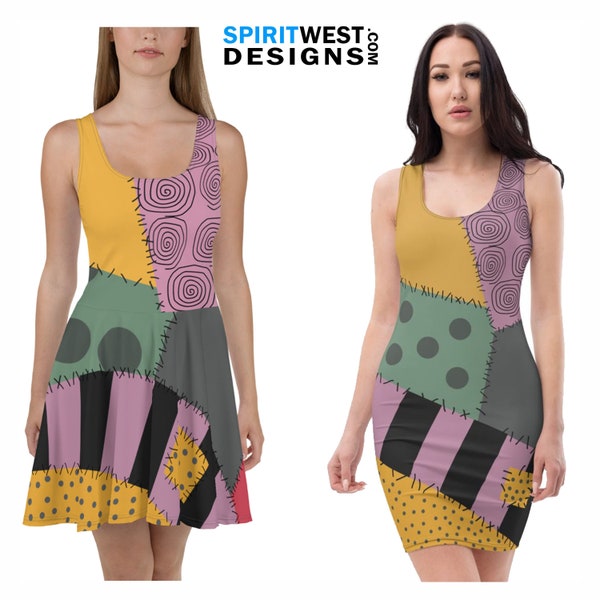Nightmare Sally Costume Skater Dress or Fitted Dress | Nightmare Before Christmas Cosplay Bodycon Halloween Ragdoll Costume Zombie Costume