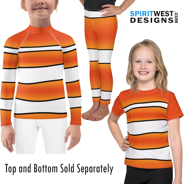 Clownfish Costume Kid's Fish Cosplay Halloween Orange White Stripes Gymnastics Dance Running Long Sleeve Shirt Leggings Swimming Swim