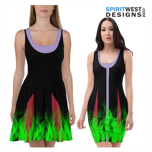 Maleficent Costume Skater Dress Fitted Bodycon Dress | Villain Cosplay Halloween Costume | Plus Size Costume Dance Running Costume
