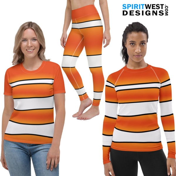 Clownfish Costume | Cosplay Nemo Fish Costume Running Dance | Plus Size Costume | Shorts Leggings Capris Crop Tank Top T-Shirt