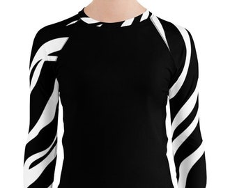 Zebra Pattern Rash Guard, Pattern Running Shirt, UV Protective, Martial Arts Gear Long Sleeve Stretchy T-Shirt