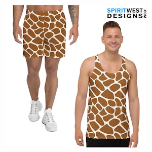 Giraffe Costume | Men&#39;s Animal Print Safari Halloween Cosplay Burner Costume | MMA Rashguard Running Shorts Leggings Meggings Tank Top Shirt