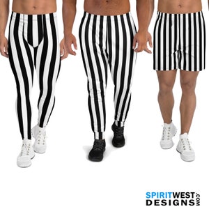 Black and White Striped Leggings Joggers Shorts Men's Workout Pants Meggings Cosplay Running Workout Jogging Sweat pants Activewear Costume