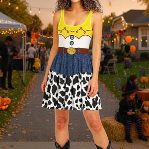Jessie Costume Cowgirl Western Dress Toy Story Halloween Cosplay Skater or Fitted Bodycon Tank Mini Woman's Square dancing Dress Up Outfit image 6