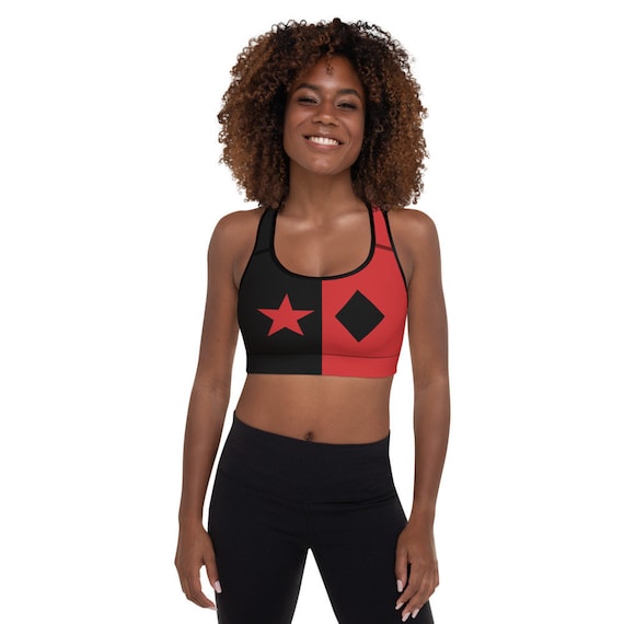 Harley Quinn Sports Bra Harlequin Clown Costume Diamond Star Halloween  Cosplay Running Costume Jester Burning Man Racerback Activewear 