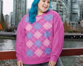 Pink Argyle Saja Baby Sweatshirt 2XS - 6XL | Cute Pastel Pullover K-pop Demon Hunter Korean Streetwear Cozy Harajuku Y2K Style Top Plus Size