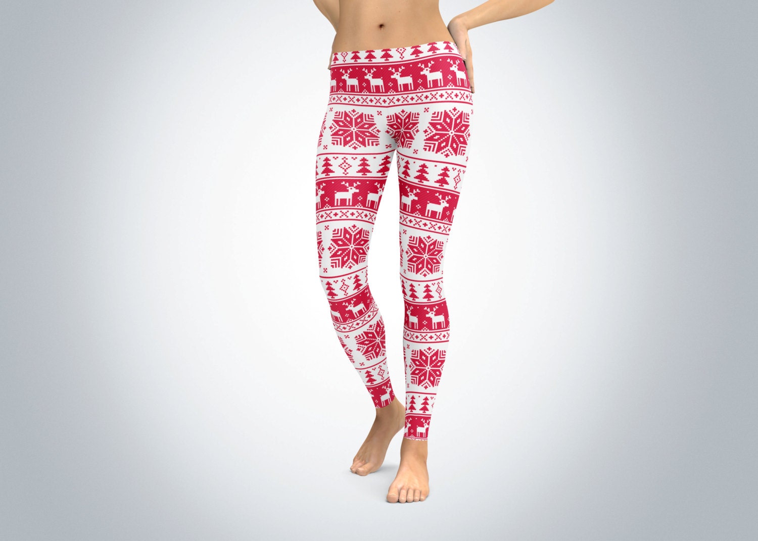 Christmas Leggings PINK Reindeer Capris 