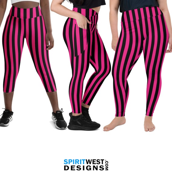 Pink and Black Striped Leggings Goth Witch Pirate Cosplay Running Halloween Dance Costume Plus Size Bike Shorts Yoga Capris Kids Toddler Etsy