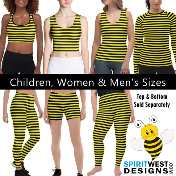 Bumblebee Leggings | Honey bee Cosplay Running Dance Costume |  Beekeeper Hornet Wasp Insect | Sports Bra Crop Tank Top Leggings Plus Size