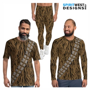Men&#39;s Chewie Costume Chewbacca Brown Fur Furry Halloween Cosplay Rashguard RunDisney Running Tank T-Shirt Jogging Shorts Leggings Meggings