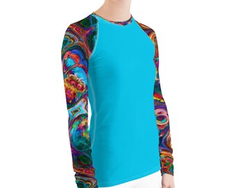 Paint Swirl Rash Guard, Swimming Shirt, Running UV Protective, UPF Protection, Martial Arts Gear Long Sleeve Stretchy Beach Swim Tee T-Shirt