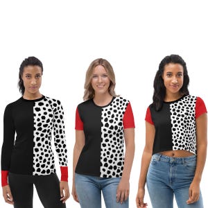 Cruella Deville Costume 101 Dalmatians De Vil Villain Cosplay Halloween Costume Dance | Long Sleeve Crop T-Shirt Leggings Plus Size Swim UV