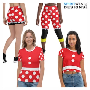 Red and White Polka Dot Costume Plus Size Mouse Vacation Theme Park Running Cosplay Gift Dance Rave Festival Leggings Crop T-Shirt Shorts