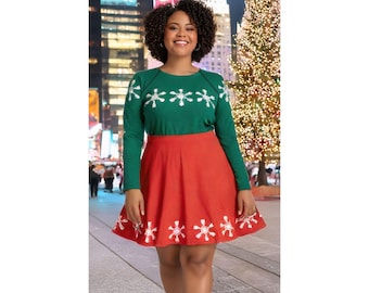 Very Merry Christmas XS - 3XL Minnie Party Costume Skater Skirt Long Sleeve Shirt Snowflakes Cosplay Dance Plus size Theme Park Bounding